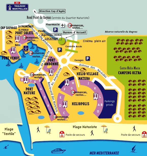 Mappa del villaggio naturista di Cap d'Agde
